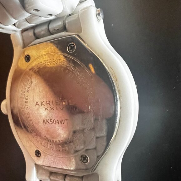 Akribos XXIV Womens Diamond Ceramic Watch  White Band & Silver Accents - Picture 7 of 7